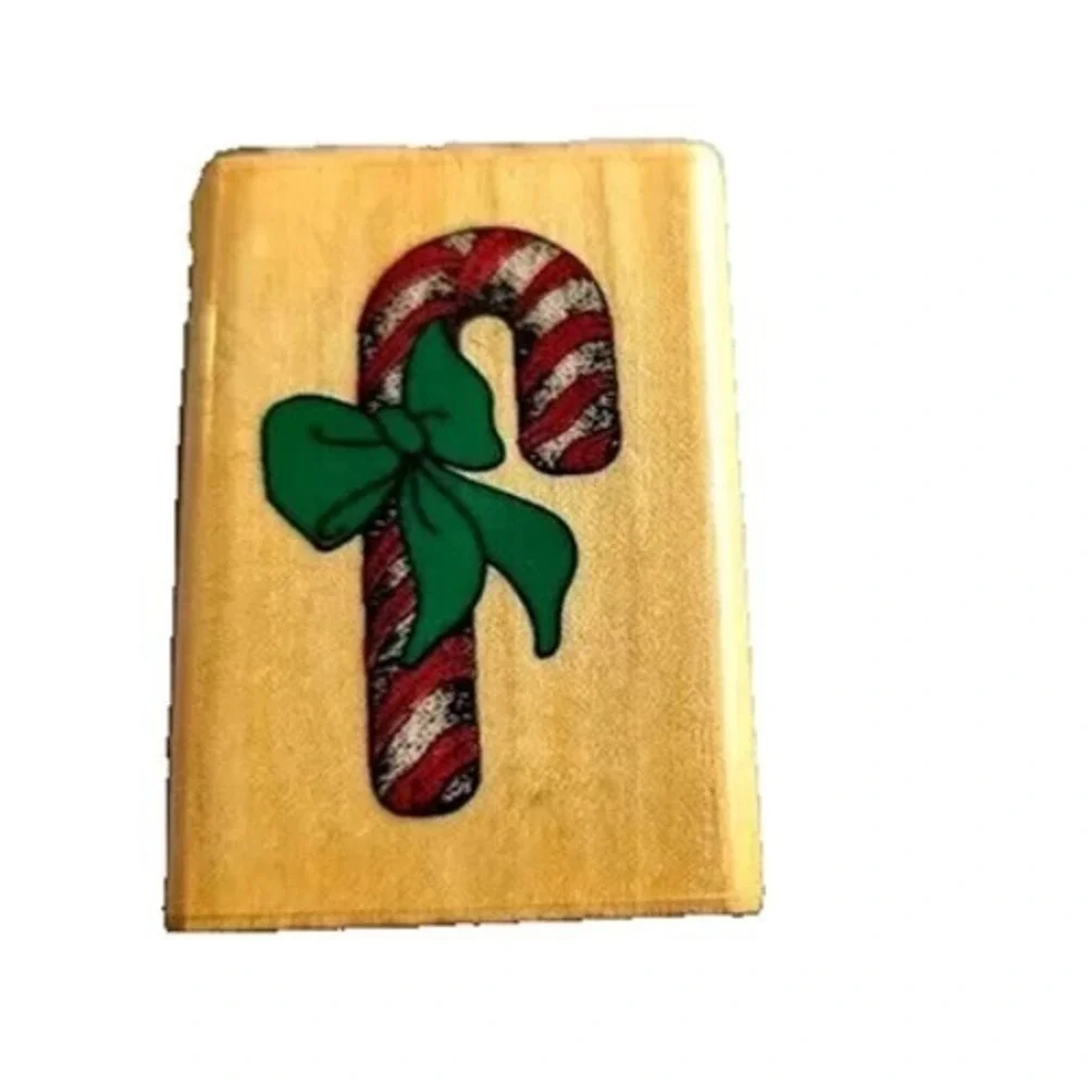 Comotion Candy Cane With Bow 363 1989 Rubber Stamp Wood #C66